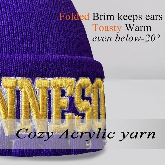 Women's Purple & Yellow Soft Knit Winter Hat For Cold Weather Beanie Toque Hat - Picture 5 of 6